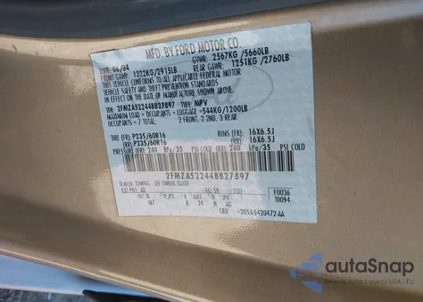 2004 Ford Freestar Sel from USA, damaged, VIN 2FMZA52244BB27897